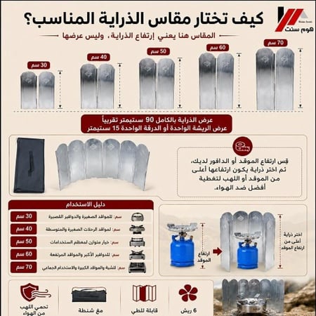 ذراية نار وهواء 6 ريش قابلة للطي مع شنطة - مقاسات متعددة