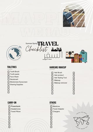 قائمة السفر - للصيف والربيع (عربي - انجليزي)