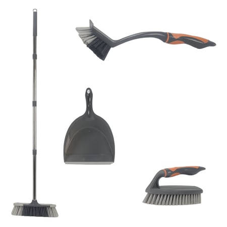 باهرة مجموعة فرش ومكنسة وجاروف لتنظيف جميع الارضيات والجدران - 5 قطع