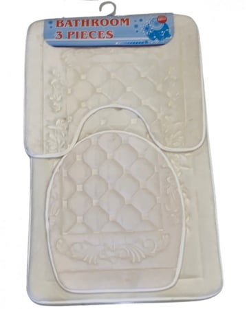 سجادة وفرش دواسة حمام 3 قطع ابيض