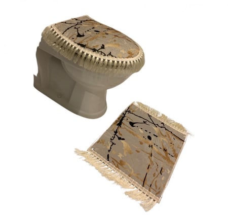 سجادة وفرش دواسة حمام 3 قطع مشجر ذهبي