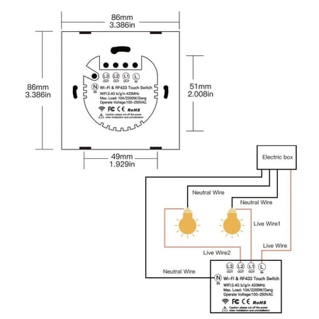 مفتاح اضاءة 1 زر واي فاي ذكي يعمل باللمس والتحكم عن طريق الجوال