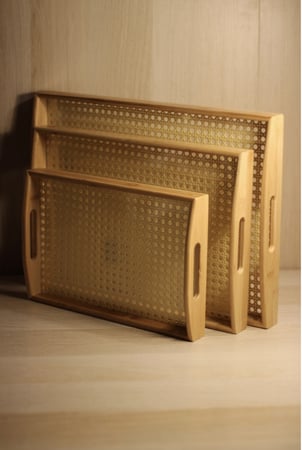 صينية خشب مستطيل راتان