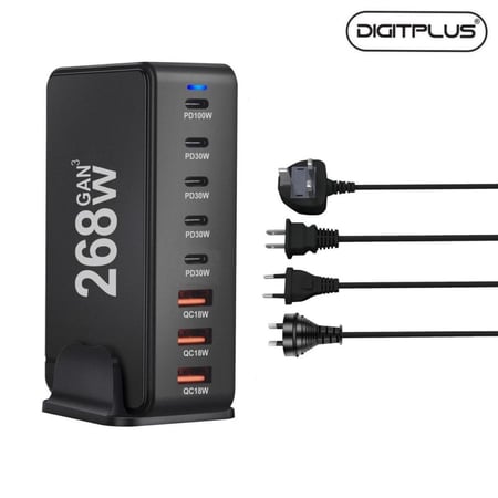 قاعدة شحن سريع USB نوع سي 268 واط من ديجيتل بلس  - شاحن سطح المكتب 8 منافذ
