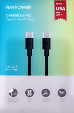 راف باور , كابل يو اس بي نوع سي الى سي من راف باور ، طوله 3 متر ، - Rp-Cb1025 اسود