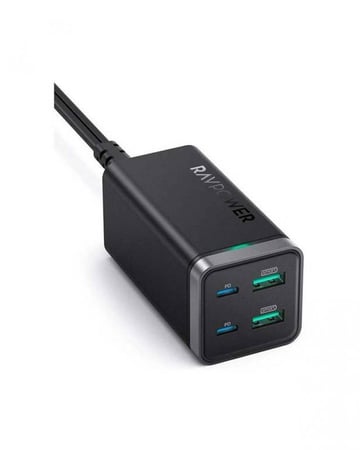 RAVPOWER فيش منصة شحن راف باور بقوة 65 واط منفذين pd ومنفذين usb بتقنة جان الشحن السريع