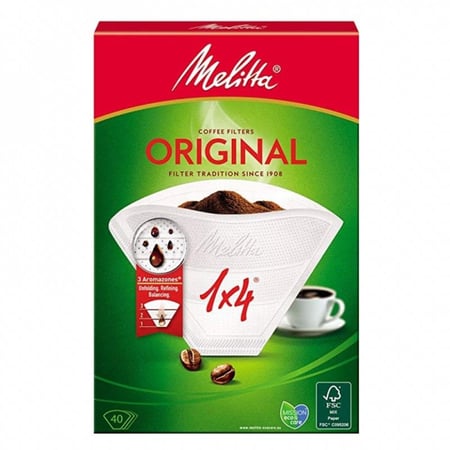 ميليتا فلتر تقطير 1×4 للقهوة 40 قطعة اوريجنال Melitta 1x4 Coffee Drip Filter 40 Pieces Original