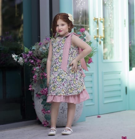 فستان زهور العيد اصفر وردي