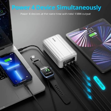 شاحن متنقل زندور 26800 ملي امبير سوبر تانك برو - فضي - 100 واط - شاشة OLED