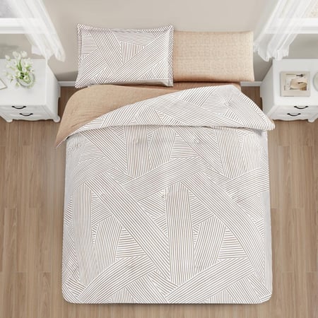 مفرش قطن صيفي مفرد ونص ٤ قطع - نولين - كريمي - بيج غامق