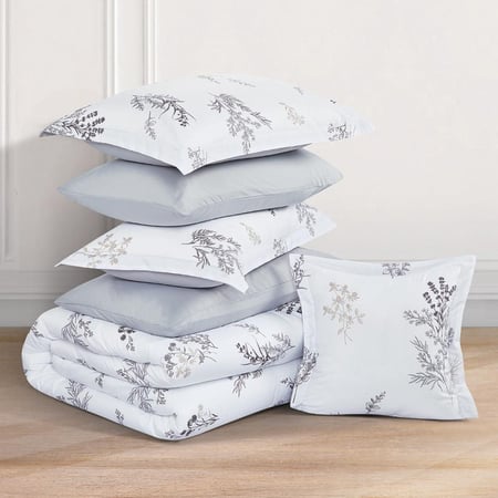 مفرش صيفي مزدوج وجهين 7 قطع - اوركا - ابيض - رمادي