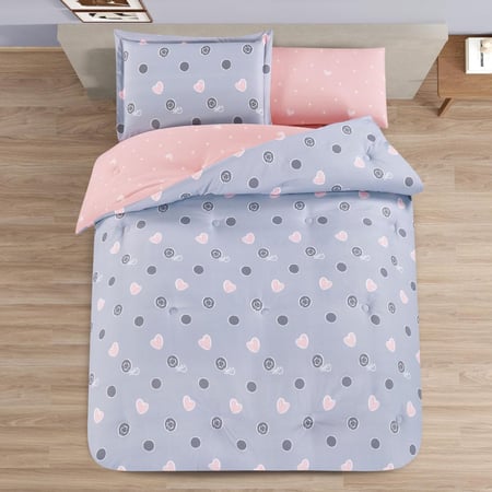 مفرش صيفي مفرد ونص 4 قطع - اليساندرا - رصاصي - وردي