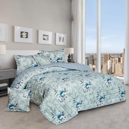 مفرش صيفي مفرد ونص مضغوط حشوة خفيفة 4 قطع -استيل -