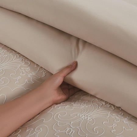 افضل مفارش صيفي نفرين مطرز فاخر 12 قطعة - بيج - مفارش ميلين