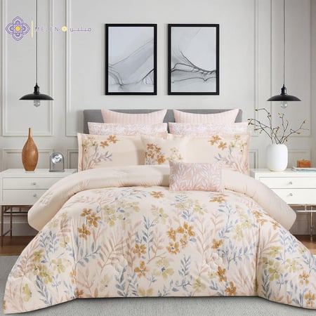 أحسن مفرش صيفي مزدوج 10 قطع ريفيرا - لون كريمي غامق - مفارش ميلين