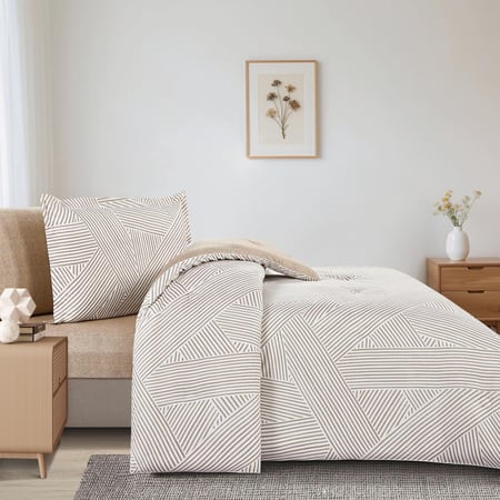 مفرش قطن صيفي مفرد ونص ٤ قطع - نولين - كريمي - بيج غامق