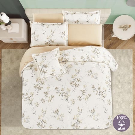 مفرش قطن صيفي مزدوج 8 قطع - زافيرا -سكري - بيج