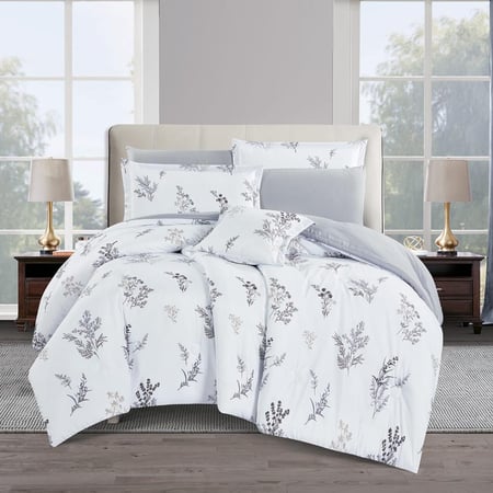 مفرش صيفي مزدوج وجهين 7 قطع - اوركا - ابيض - رمادي