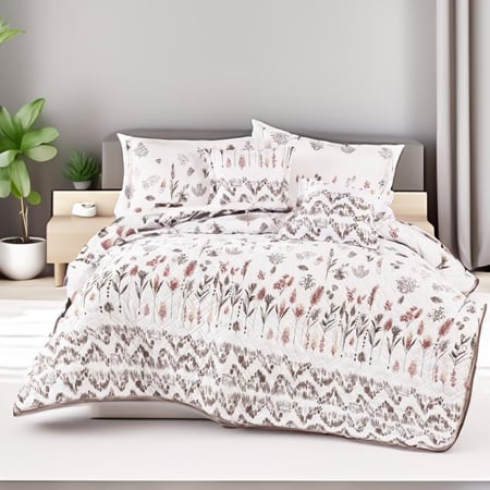 مفرش صيفي مزدوج مضغوط 6 قطع - نيرون - أبيض - بيج