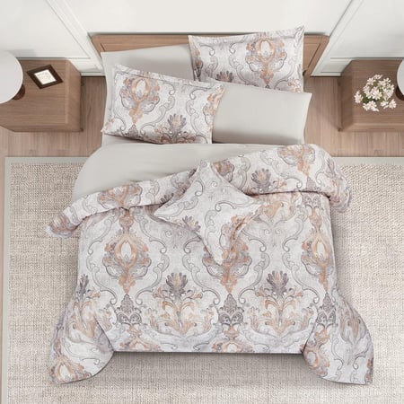 شراء مفرش مقاس كوين صيفي وجهين ٧ قطع - كريمي بيج - مفارش ميلين