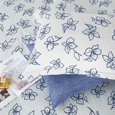 مفرش صيفي مفرد ونص 4 قطع - ليتون - كريمي - أزرق غامق