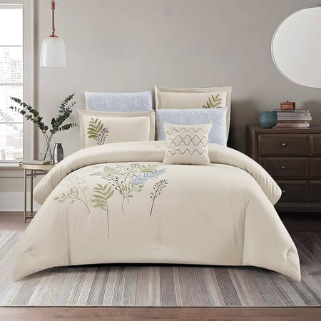 شراء مفارش صيفية نفرين مطرز 7 قطع بروتي - بيج فاتح - مفارش ميلين