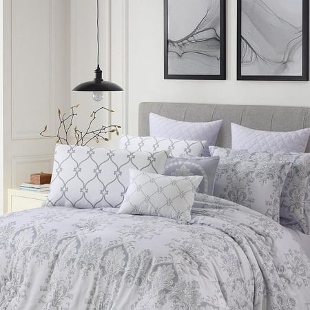 اسعار مفارش سرير صيفي كوين 12 قطعة - رصاصي - مفارش ميلين