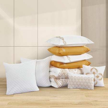 أسعار مفارش صيفي نفرين مطرز فاخر 12 قطعة - لؤلؤي - مفارش ميلين