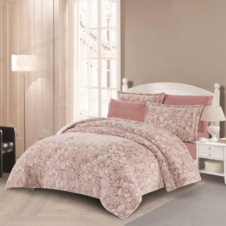 مفرش شتوي مفرد ونص مخمل فرو 4 قطع - لحمي غامق - مفارش ميلين