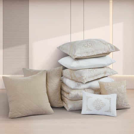 اسعار مفرش سرير صيفي مزدوج جاكار 12 قطعه بيج فاتح - مفارش ميلين