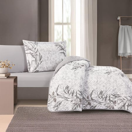 سعر مفارش صيفية نفر ونص 4 قطع - ابيض رصاصي - مفارش ميلين