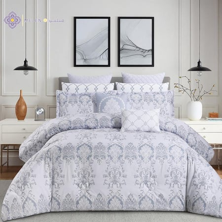 أحسن مفارش صيفي مزدوج 10 قطع - ريفيرا - رصاصي - مفارش ميلين