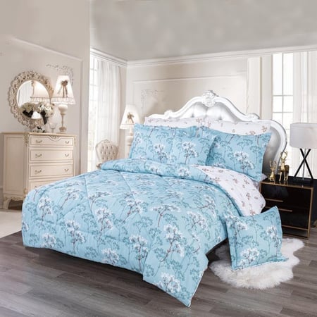 مفرش صيفي مفرد ونص 5 قطع -هارموني -سماوي - أبيض