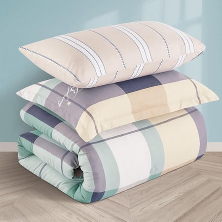 افضل مفارش صيفية نفر ونص 4 قطع - رمادي اخضر بيج - مفارش ميلين