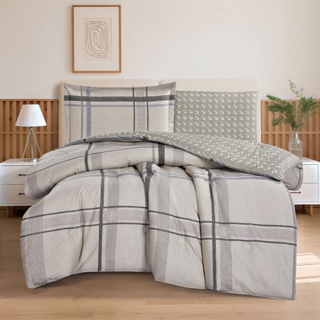 مفارش صيفية نفر ونص قطن ٤ قطع - بيج رمادي فاتح - مفارش ميلين