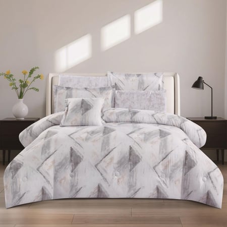 شراء مفارش كوين صيفي وجهين ٧ قطع فيفيان كريمي رصاصي - مفارش ميلين