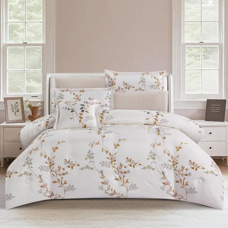 اسعار مفارش كوين صيفي وجهين ٧ قطع فيفيان - كريمي بيج - مفارش ميلين