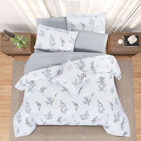 مفرش صيفي مزدوج وجهين 7 قطع - اوركا - ابيض - رمادي