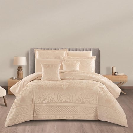 افضل مفرش صيفي مزدوج جاكار 8 قطع فابيانا - بيج - مفارش ميلين