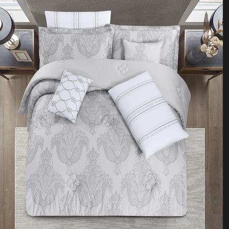 مفارش صيفية نفرين قماش التنسيل 8 قطع - رصاصي - مفارش ميلين