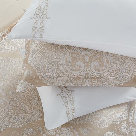 أسعار مفرش سرير صيفي مزدوج جاكار 12 قطعه بيج فاتح - مفارش ميلين