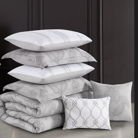 احسن مفارش صيفية نفرين قماش التنسيل 8 قطع - رصاصي - مفارش ميلين