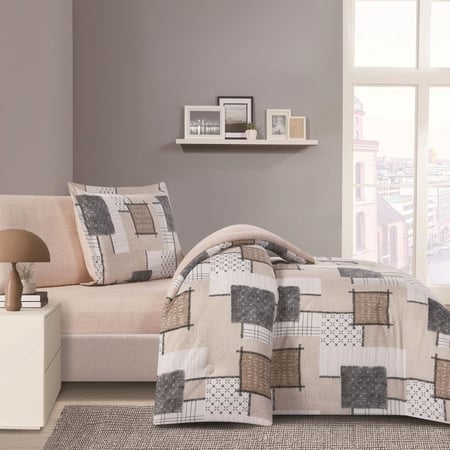 مفرش صيفي مفرد ونص 4 قطع - تيانا - بيج غامق - بيج فاتح