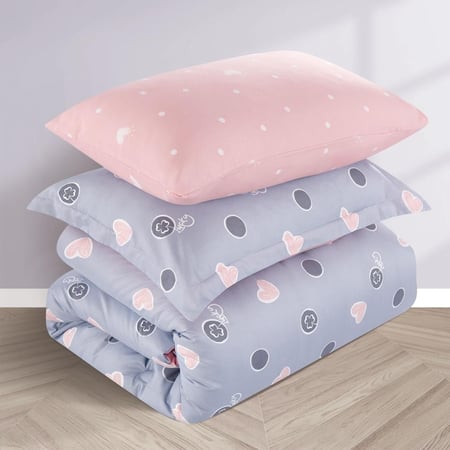 مفرش صيفي مفرد ونص 4 قطع - اليساندرا - رصاصي - وردي