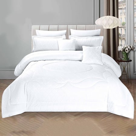 مفرش شتوي مخمل مزدوج 8 قطع - ايفل- أبيض - مفارش ميلين