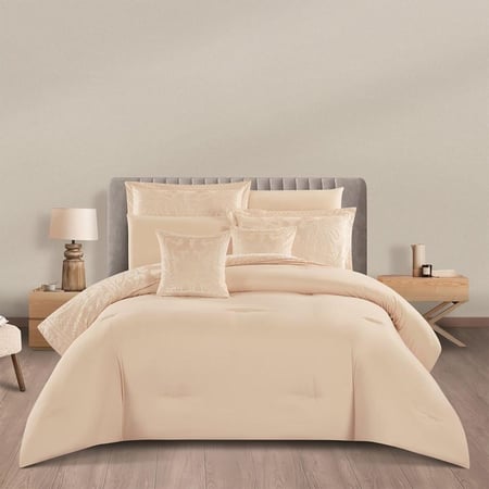 سعر افضل مفرش صيفي مزدوج جاكار 8 قطع فابيانا - بيج - مفارش ميلين