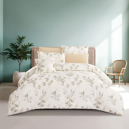 مفرش قطن صيفي مزدوج 8 قطع - زافيرا -سكري - بيج