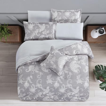 شراء مفارش كوين سايز صيفي وجهين ٧ قطع - ابيض بيج - مفارش ميلين