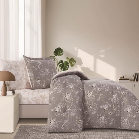 مفرش صيفي مفرد ونص 4 قطع - تيانا - رصاصي - كريمي