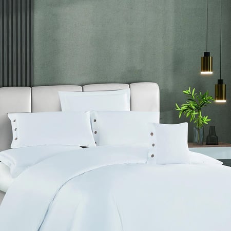 مفرش سرير قطن فندقي فاخر مزدوج 300 غرزة - أبيض - مفارش ميلين